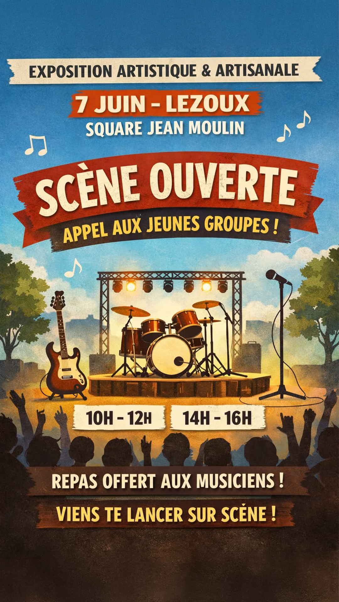 Affiche annonçant la représentation du studio Malva Pole & Roll le dimanche 7 juin de 15h à 16h à Lezoux, dans le cadre d’une exposition artistique et artisanale.